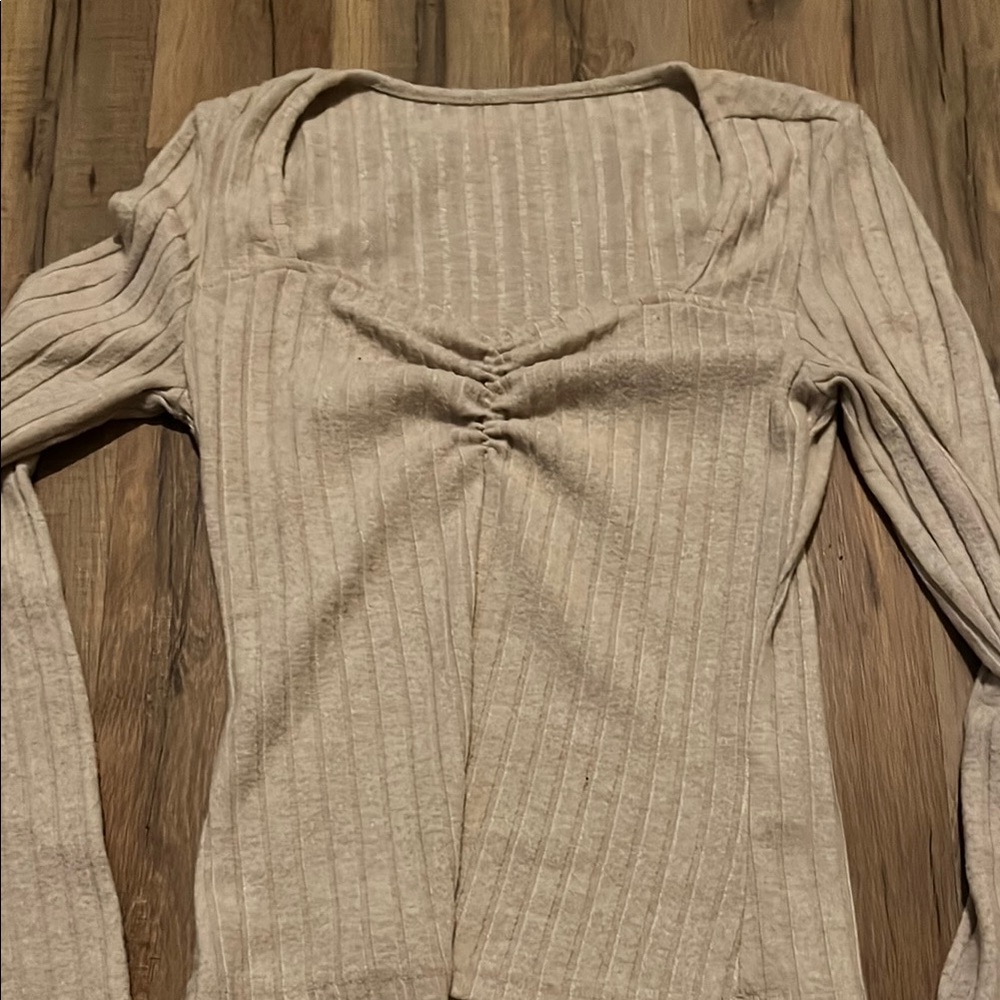 SHEIN Cream Ribbed Long Sleeve Top